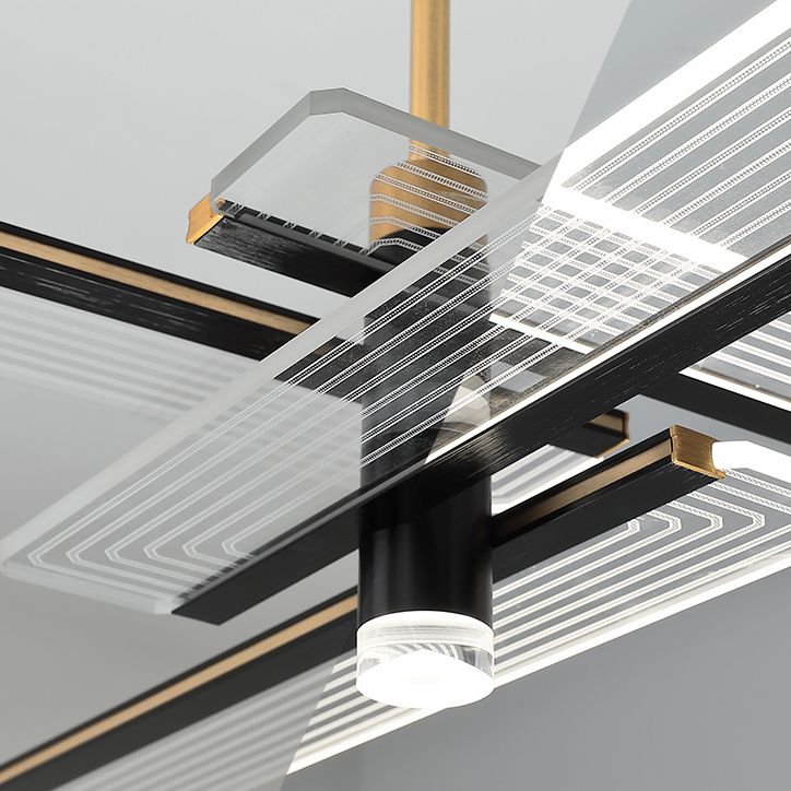 Rectangular Panel Hanging Light Fixture Modern Acrylic Black LED Chandelier for Living Room