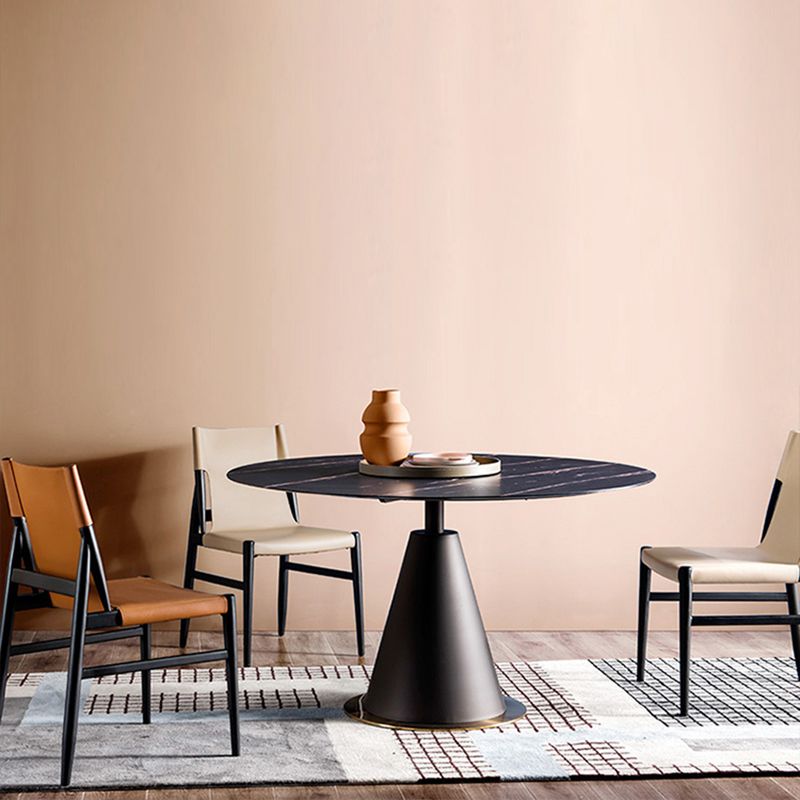 Silla de comedor marrón de cuero de silla lateral con respaldo sólido de restaurante de estilo diseñador