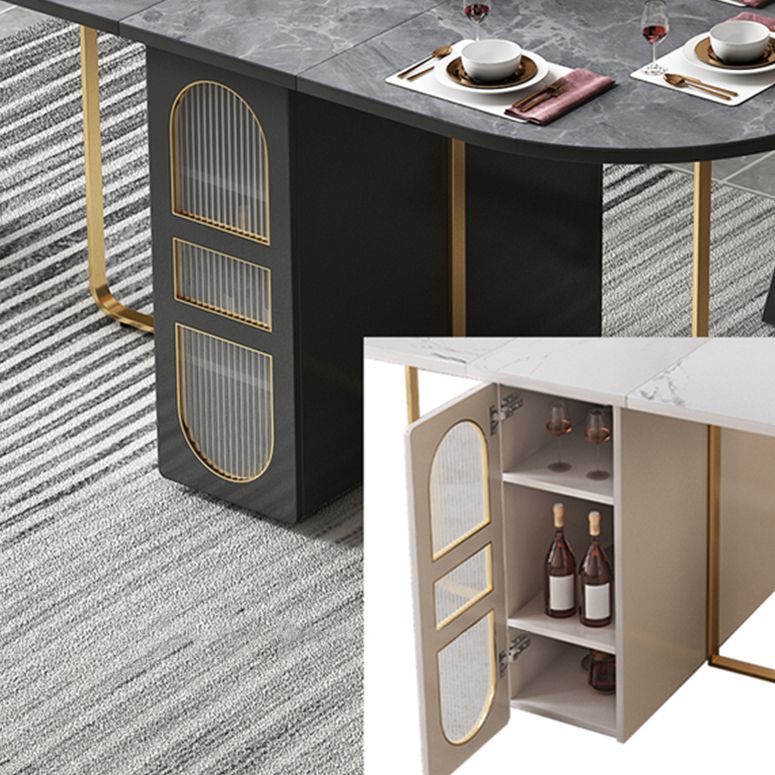 59'' Foldable Sintered Stone Top Dining Table Modern Oval Table with Storage Trestle Base