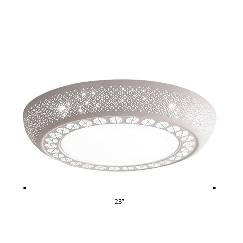 23"/42"/35" Wide Drum Shade Flush Mount Modern Acrylic White Ceiling Lighting with Crystal Accent for Bedroom Living Room