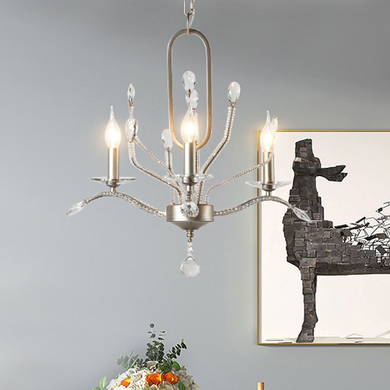 Gebogen arm eetkamer plafondlamp traditionele kristallen ballen 3 hoofden zilveren kroonluchter
