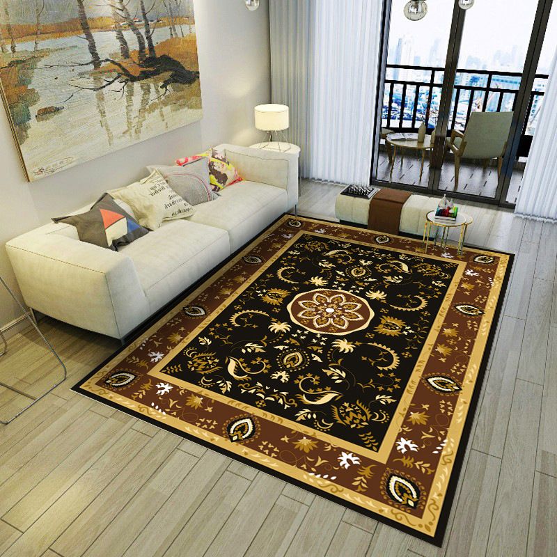 Brown Moroccan Rug Polyester Graphic Indoor Rug Non-Slip Backing Rug for Living Room