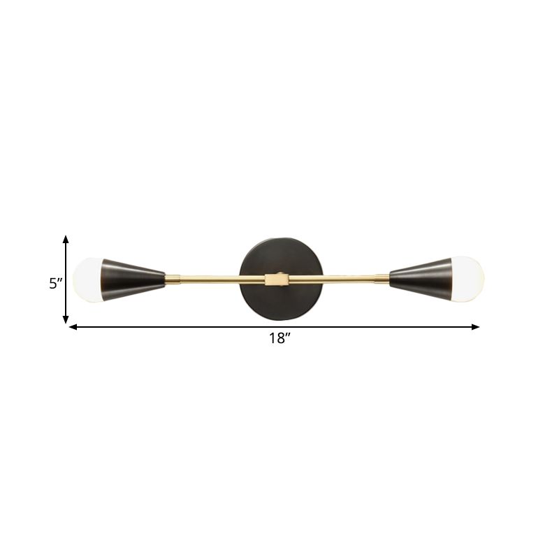 2 Lights Bedroom Wall Sconce Modern Black and Gold Wall Light Fixture with Cone Metal Shade