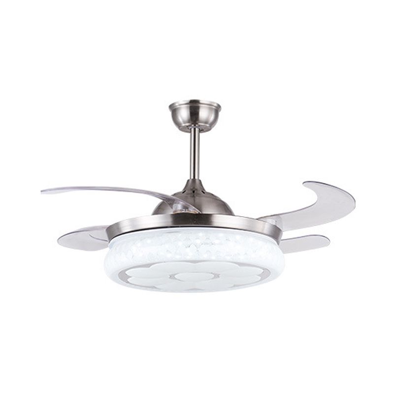 42 "W modernistische cirkel hangende ventilator licht led metaal semi -spoelbevestiging plafond armatuur in zilver met 4 messen, afstandsbediening/afstandsbediening en wandregeling/frequentieconversie en afstandsbediening
