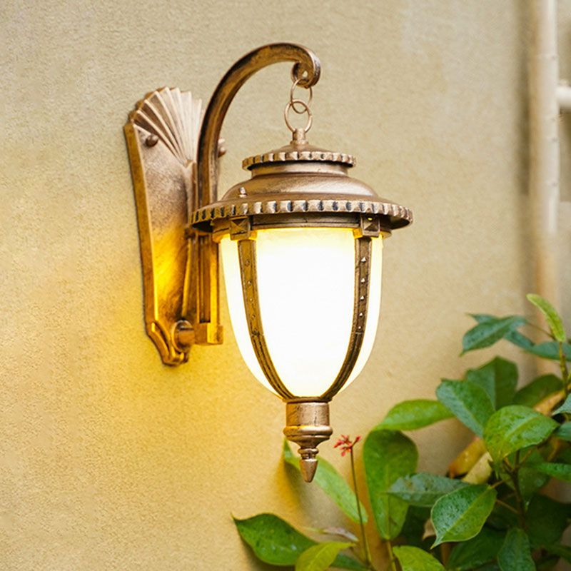Traditional Bell Wall Mount Light Single Opal Glass Wall Light Fixture for Outdoor