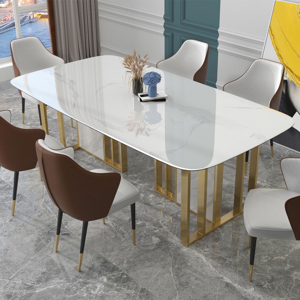 Glam Rectangle Dining Table Sintered Stone Table with Metal Legs for Home Use