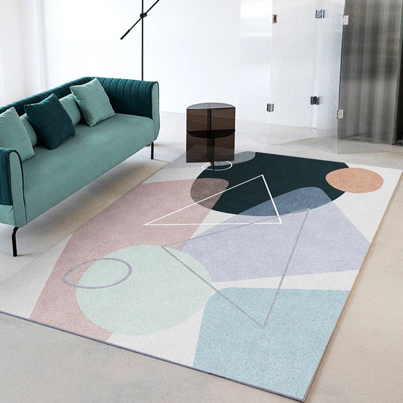 Light Pink Modern Rug Polyester Color Piece Rug Stain Resistant Rug for Drawing Room