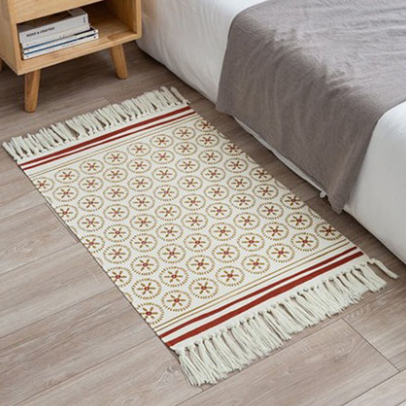 Aesthetic Multi Color Boho Rug Cotton Braided Flower Rug Pet Friendly Area Carpet for Bedroom