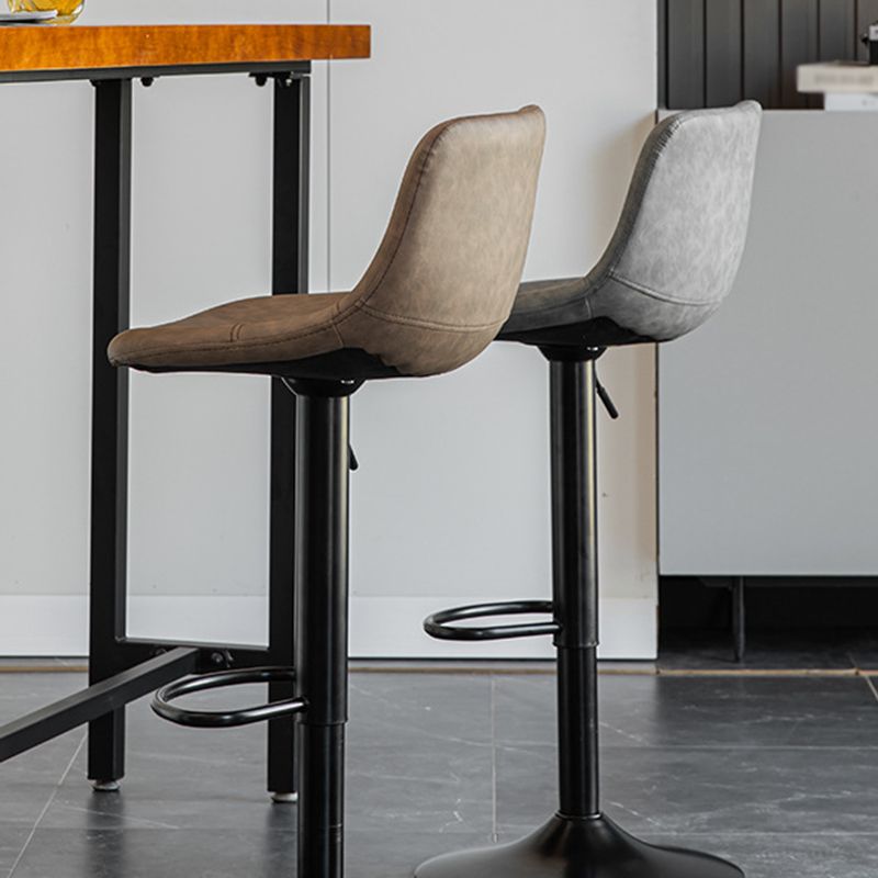 1 Pcs Scandinavian Adjustable Height Counter Stools Leather Iron Bar Stools with Footrest