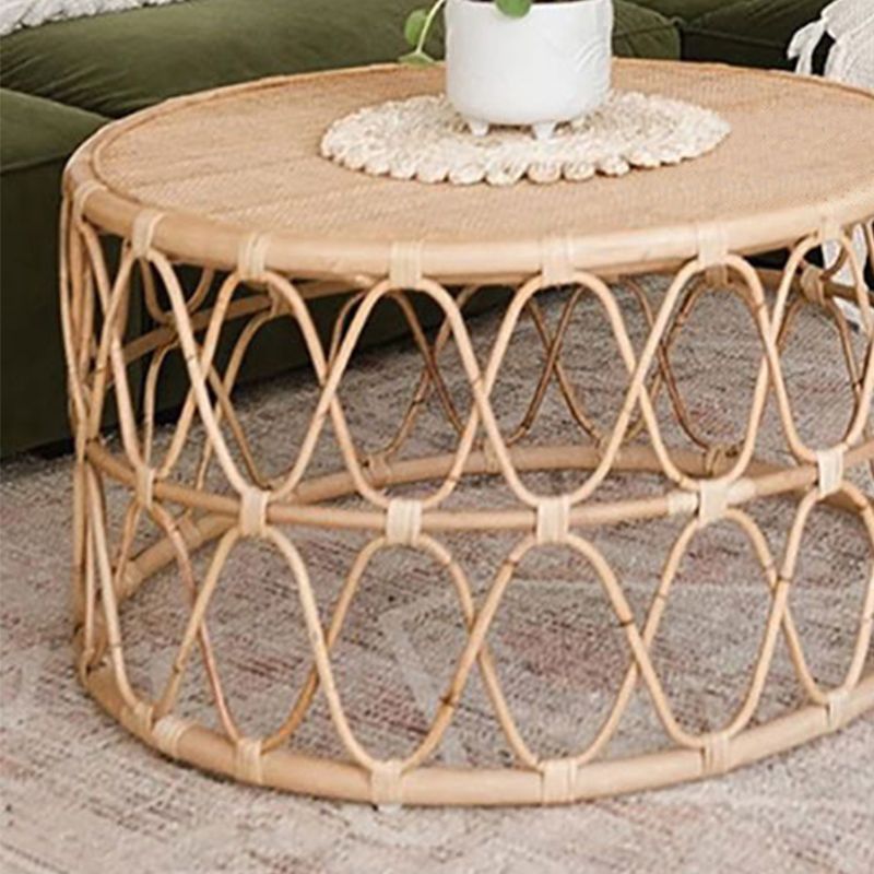 Scandinavian Round Top Coffee Table Rattan Drum Cocktail Table
