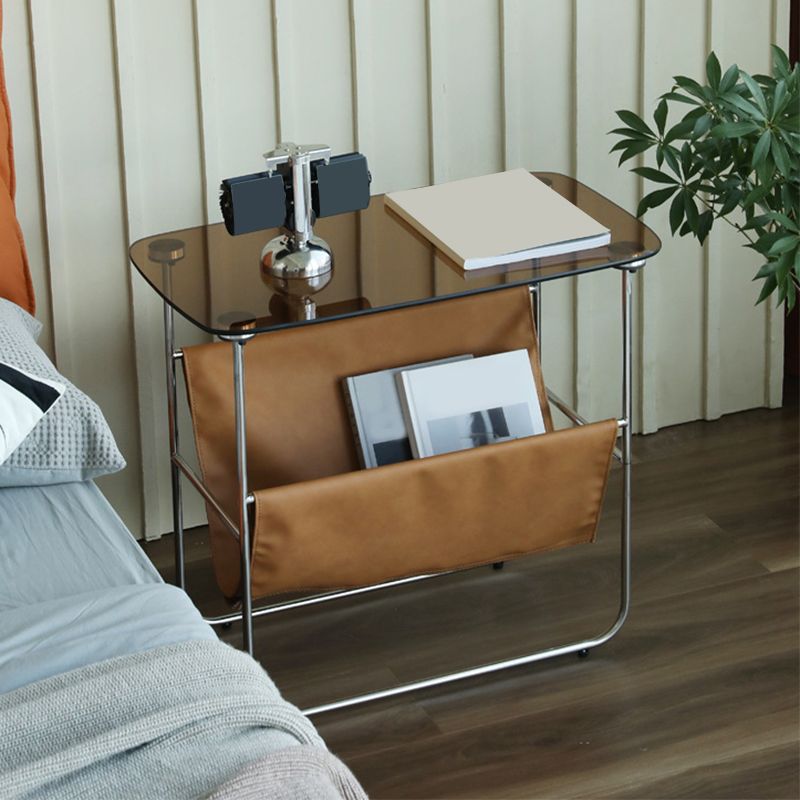 Rectangular Glass Top Side Table 26.38" W x 14.96" D x 23.23" H End Table with Shelf