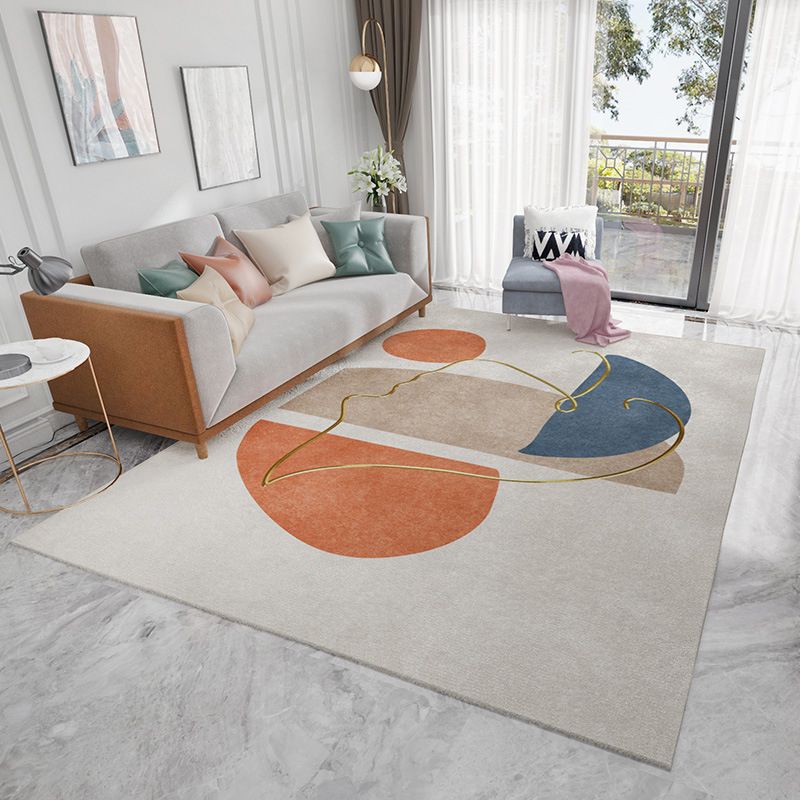 Beige Nordic Teppich Polyester Farbblock Teppich Waschbar für Wohnzimmer