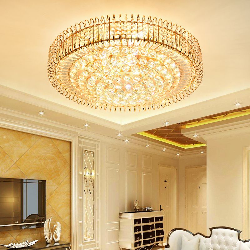 Gold Flush Ceiling Light Vintage Metallic 12"/18" Dia Multi Light Ceiling Light Fixture with Clear Crystal Ball Deco