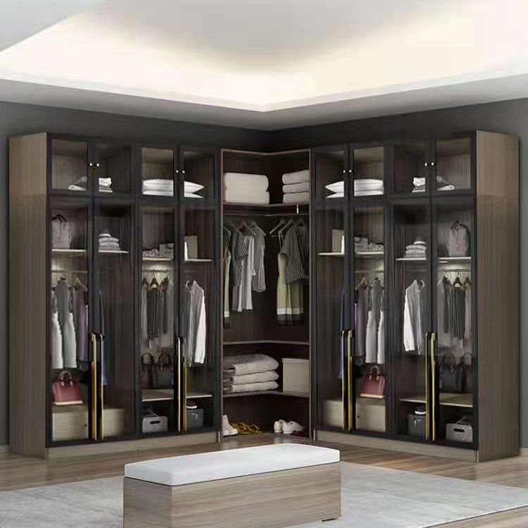 Contemporary Style Wardrobe Gray Colour Glass Wardrobe Closet