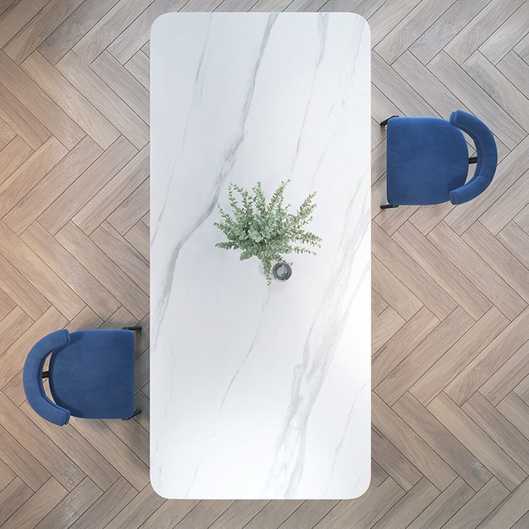 Modern Style White Dining Table Rectangle Sintered Stone Table with Acrylic Base