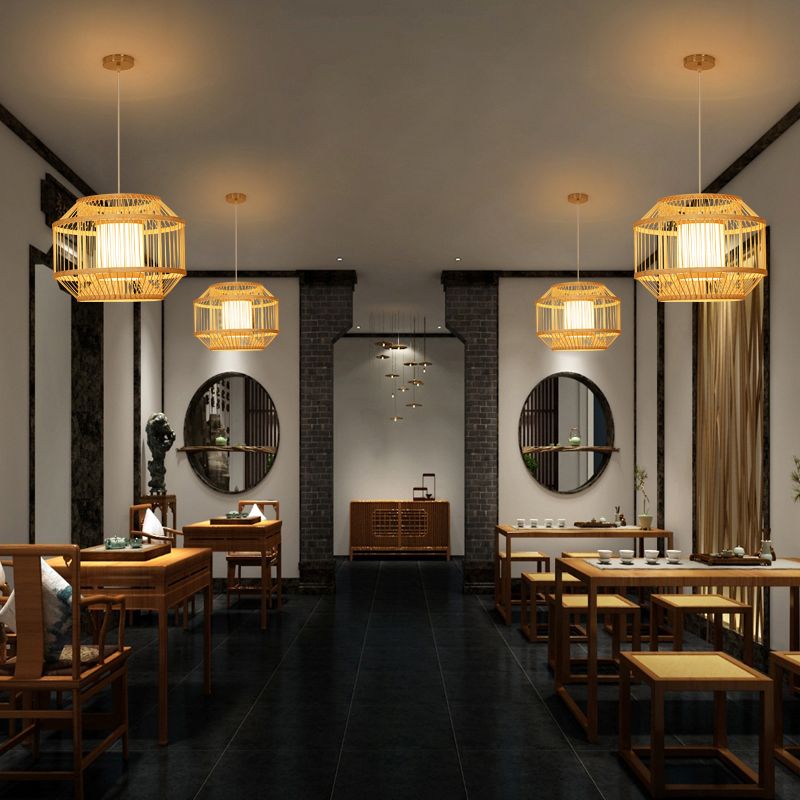 Lumière suspendue moderne Ménage géométrique en bambou pendentif pour le salon
