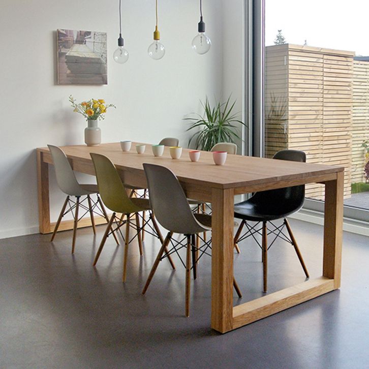 Modern Natural Pine Rectangular Top Dining Table with 4 Legs