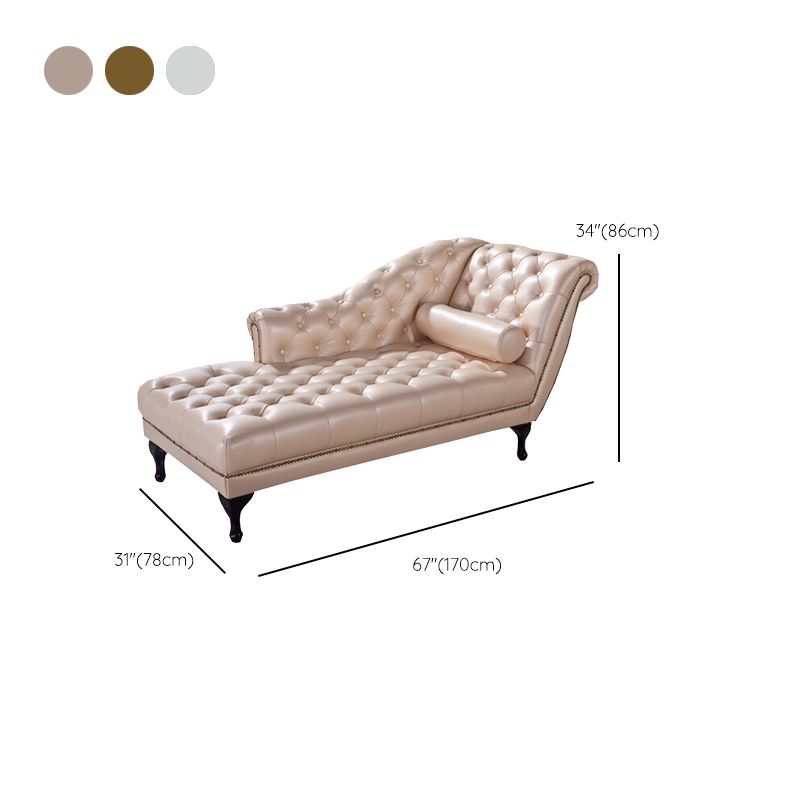 Living Room Chaise Flare Arm Leather Chaise Lounge with Tufted Upholster
