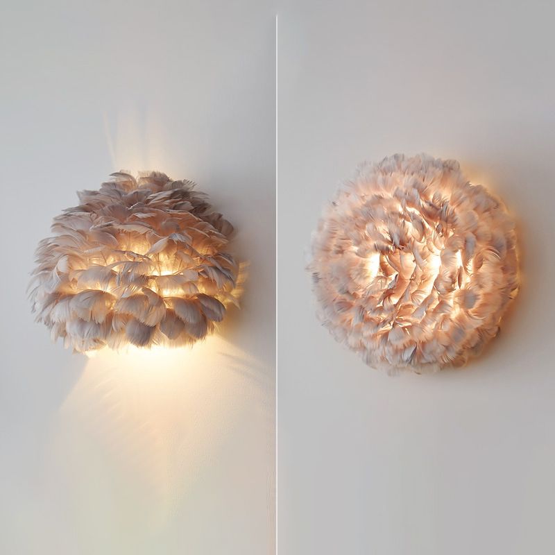 Modern Metal Wall Sconce Geometric Shape Wall Light with Feather Shade for Bedroom