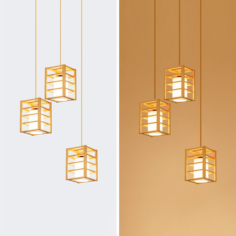 Holzrechteck hängende Lampe zeitgenössische weiße Glasschatten -Anhängerlampe für Esszimmer