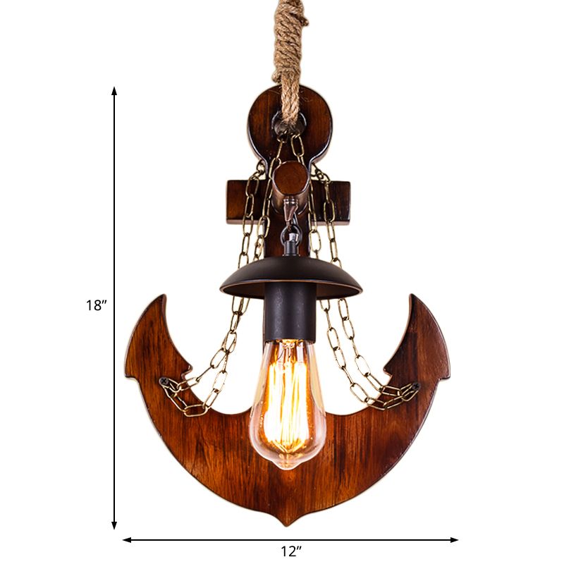 Bare Bulb Metal Wall Lighting Vintage 1 Head Dining Room Wall Sconce Lamp in Black with Wooden Anchor Decoration