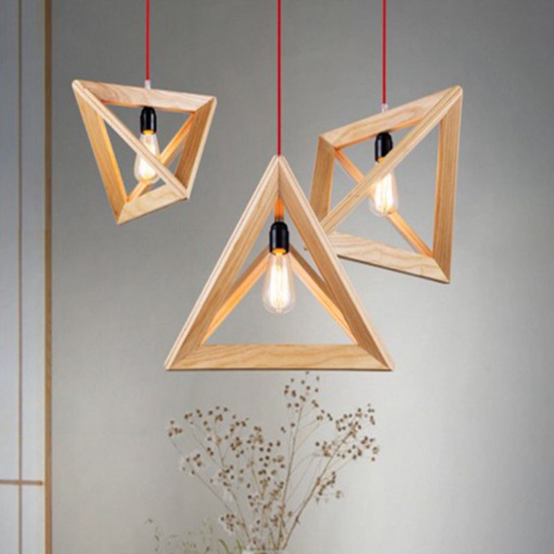 Beige houten driehoek hangende licht lichte Noordse moderne stijl 1 lichte restaurant plafond hanglamp