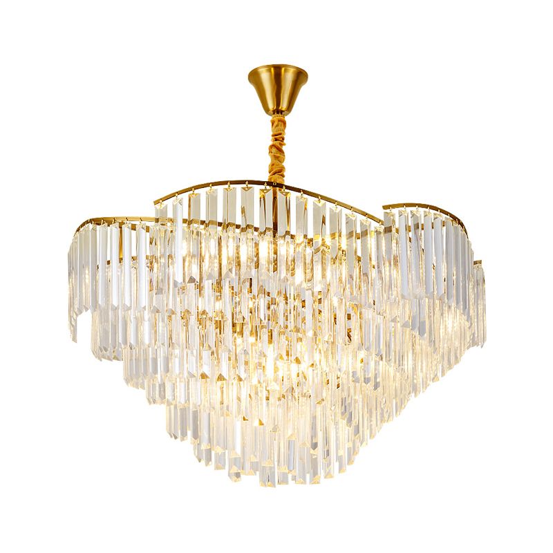 Crystal Block Brass Chandelier Light Fixture Spiral 5-Head Modernist LED Ceiling Suspension Lamp