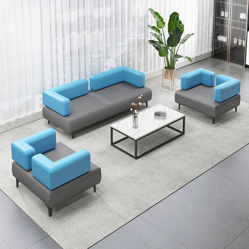 29.53" H Faux Leather Sofa Contemporary Tuxedo Arm Sofa in Gray