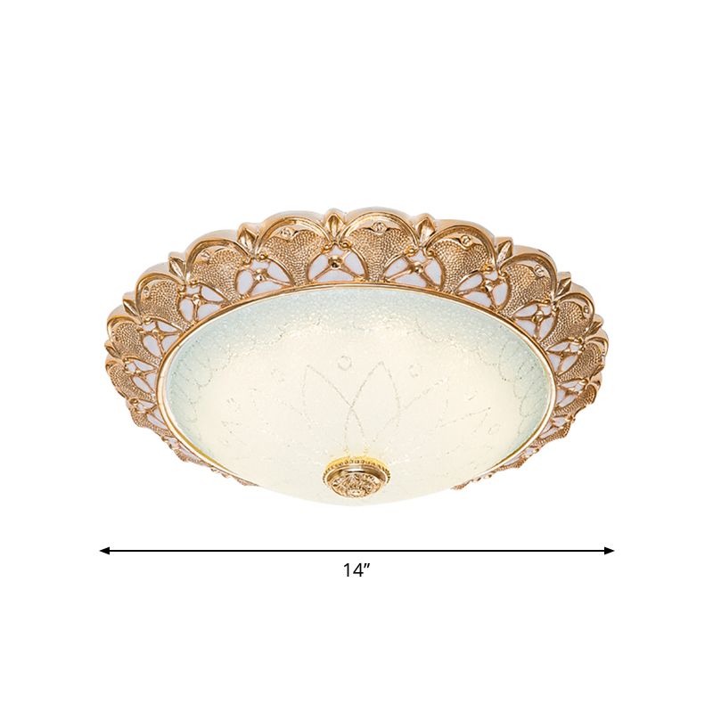 Gold Scalloped Bowl Flush Light Traditionelles Frosted Glass Hotel LED Deckenleuchte, 14 "/16" /19.5 " Breite