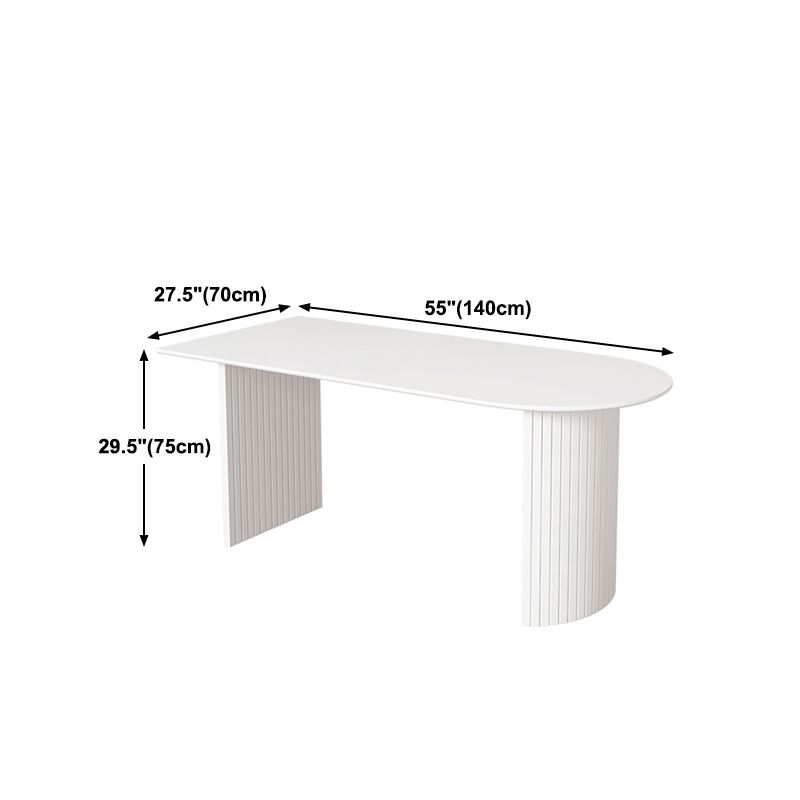 Irregular Shape Dining Table in White Modern Island Table with Double Pedestal