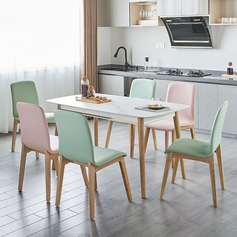 Indoor PU Leather Dining Chair Solid Wood Legs Dining Side Chair