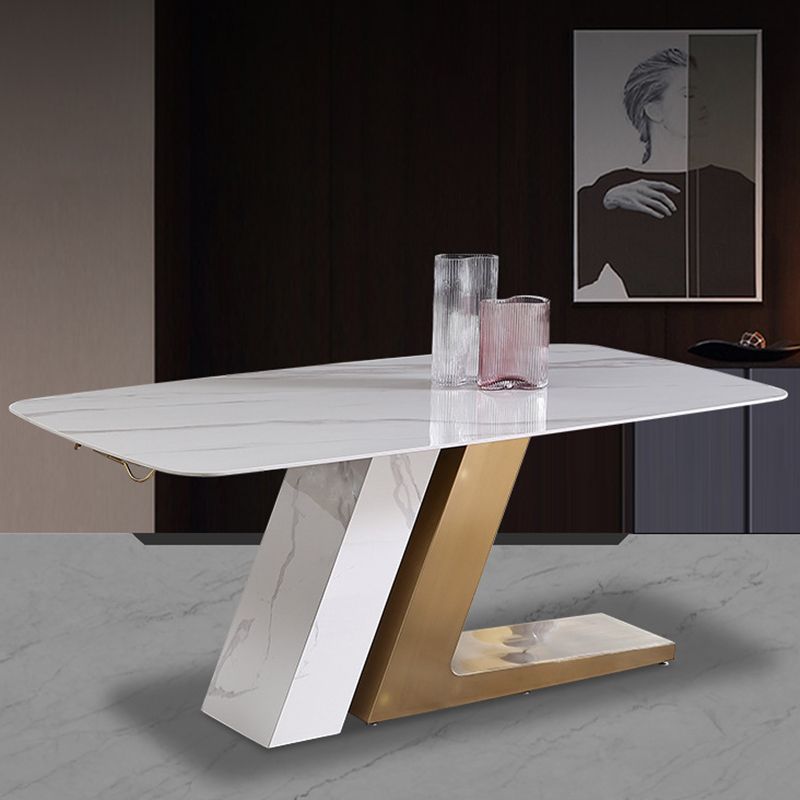 Metal Mesa de comedor rectangular de lujo tradicional Mesa de comedor de piedra sinterizada para el hogar