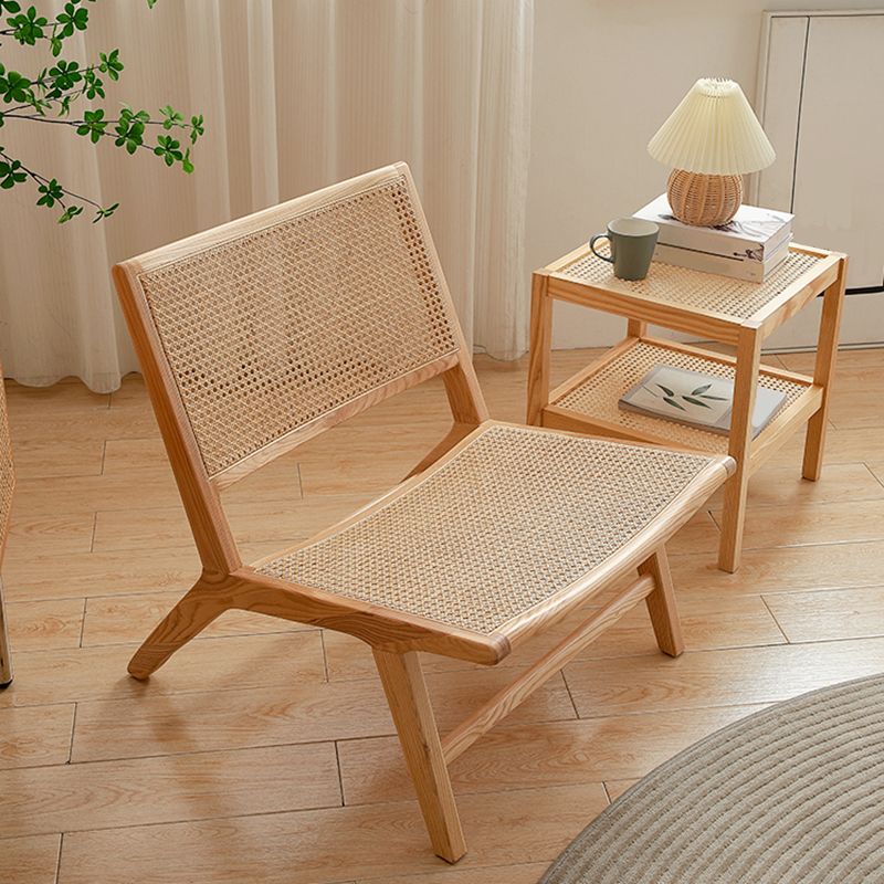 Solid Wood Armless Chair Woven Back Lounge Chair for Living Room
