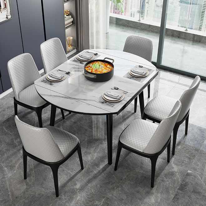 Table à manger de style industriel Table à abattant en pierre frittée avec 4 pieds