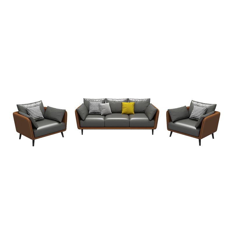 Stain Resistant Standard Faux Leather Square Arm Settee Couch with Pillows