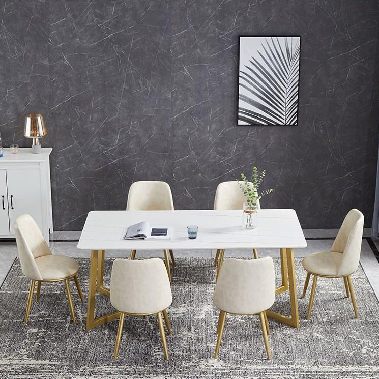 Luxury 1/4/5/7 Pieces Dining Set Sintered Stone Top Dining Table with Leather Chairs