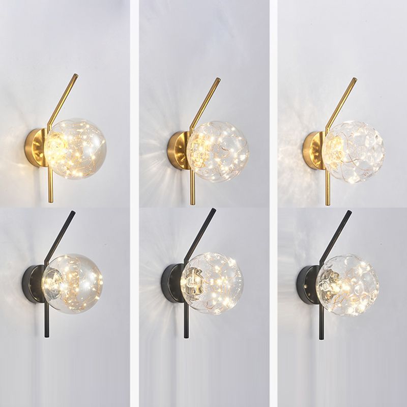 Transparent Globe Glass Bedside Lamp Nordic Style LED Lights String Stairs Sconce Light with Metal Fixed Arm