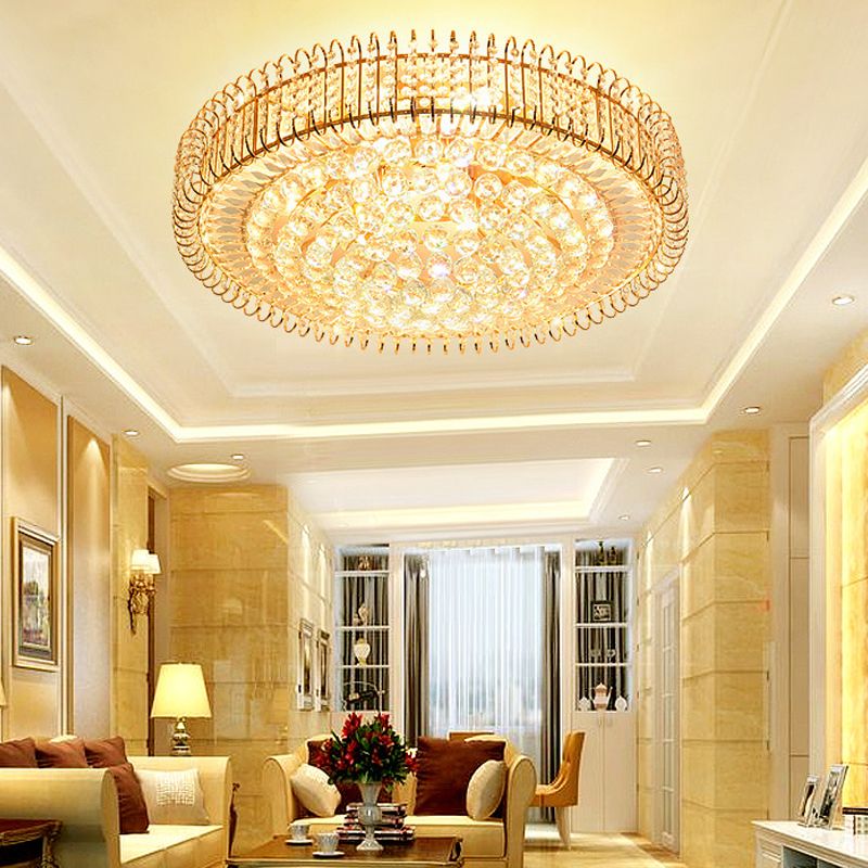 Gold Flush Ceiling Light Vintage Metallic 12"/18" Dia Multi Light Ceiling Light Fixture with Clear Crystal Ball Deco