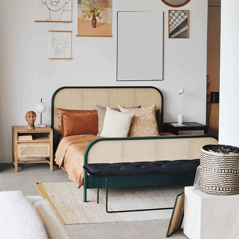 Natural Solid Wood Standard Bed Tropical Panel Bed with Headboard and Footboard