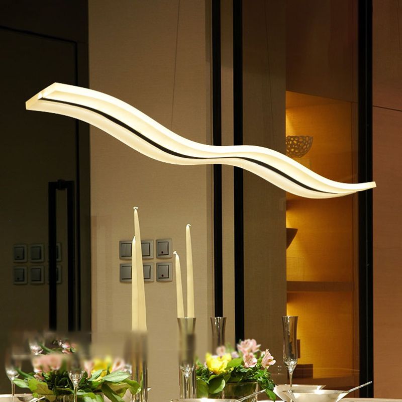 Dinning Room Island Pendant Light Simple White Over Island Lighting with Wave Metal Shade