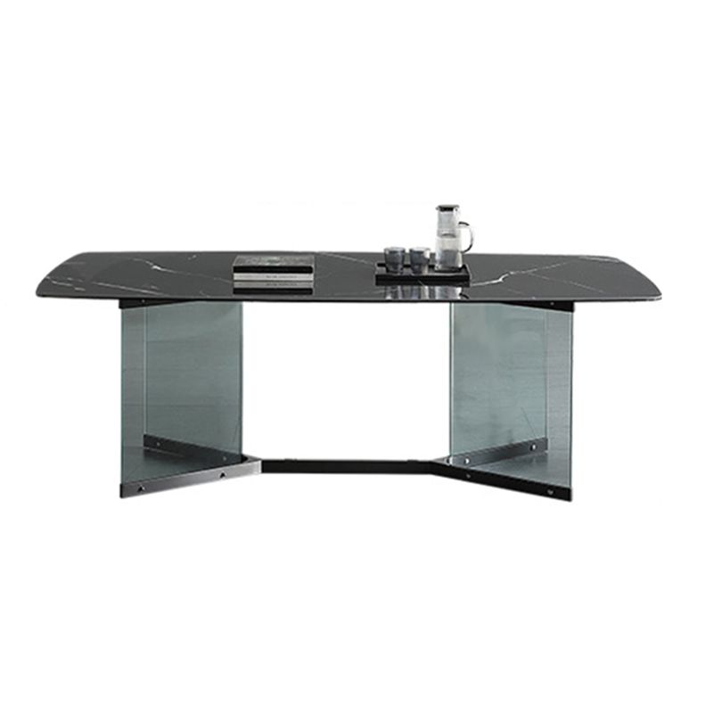 Modern Glass Base Table Rectangle Stone Top Dining Table for Kitchen