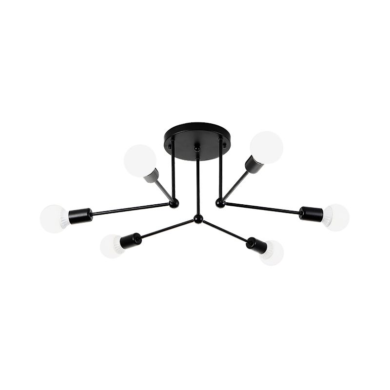 Metal Linear Semi Ceiling Mount Light Kid Bedroom Living Room Contemporary Ceiling Lamp