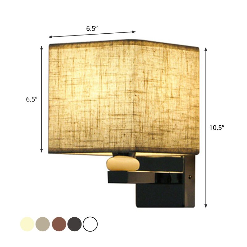 Nordic Cubic Wall Sconce Fabric 1-Light Dining Room Wall Mount Light Fixture in Beige/White/Flaxen