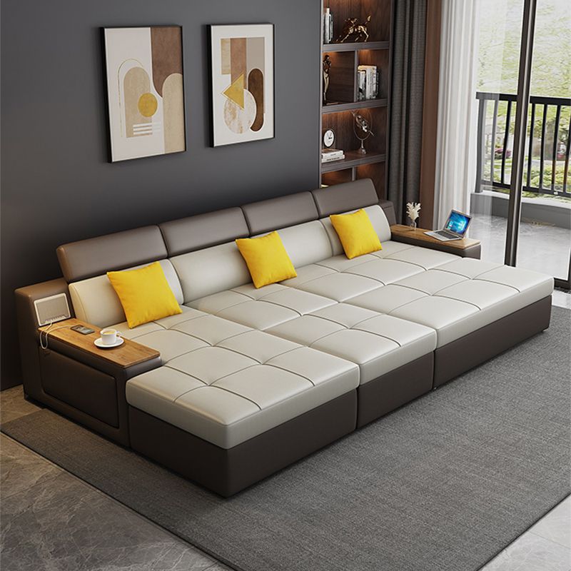 Contemporary Faux Leather Futon Sofa Square Armed Futon Sleeper Sofa