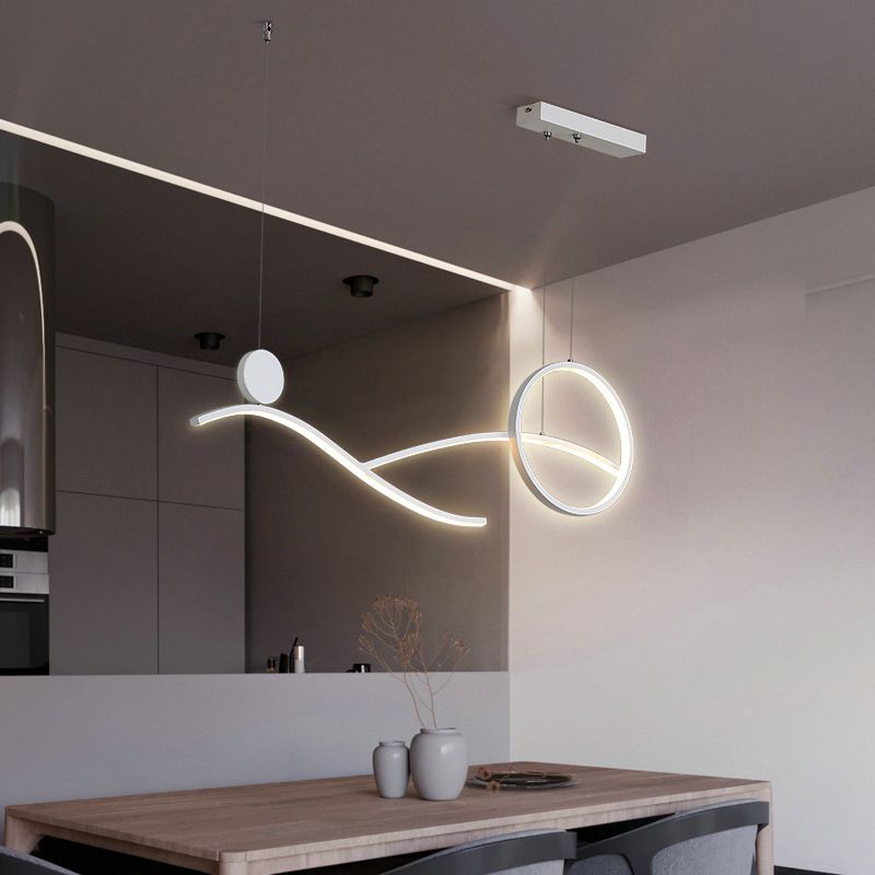 Ring and Curve LED Hanging Light Minimalist Metal Dining Room Island Ceiling Light