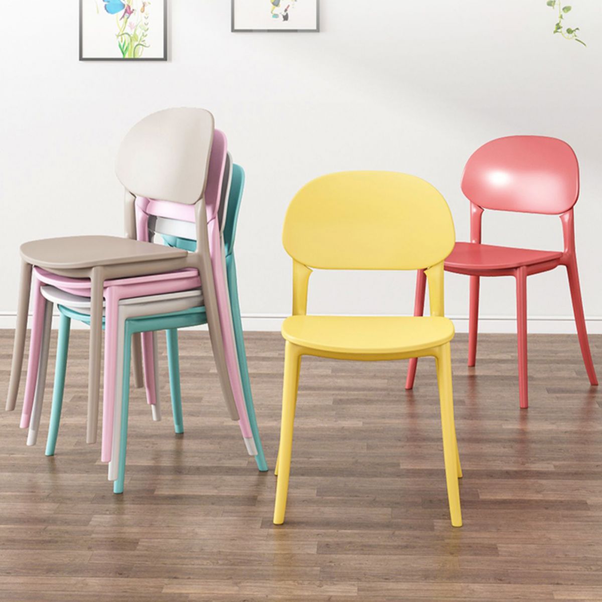 Plastic Scandinavian Armless Chair Kitchen Dining Room Open Back Chair