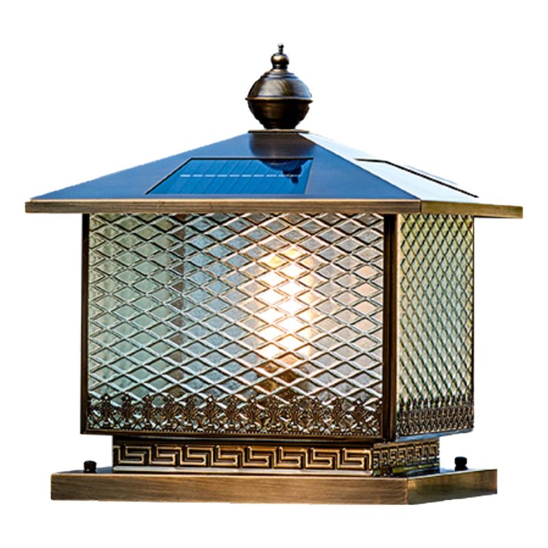 Modern LED Pillar Lamp Simple Solar Lighting Fixture with Glass Shade for Garden