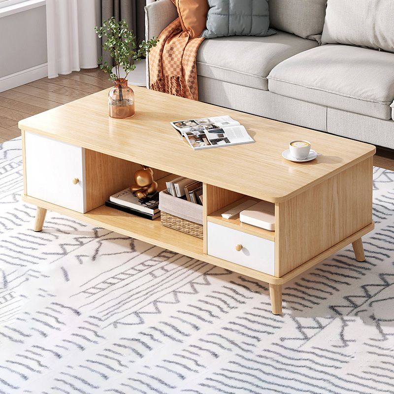 15.75"H Modern Rectangle Wooden 4 Legs Coffee Table with Storage