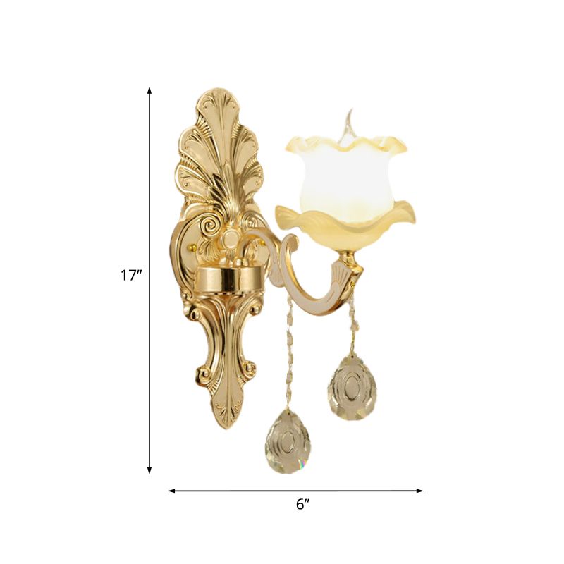 Vintage Ruffled Sconce Lighting 1/2-Head Frosted Glass Wall Mount Fixture in Gold for Bathroom