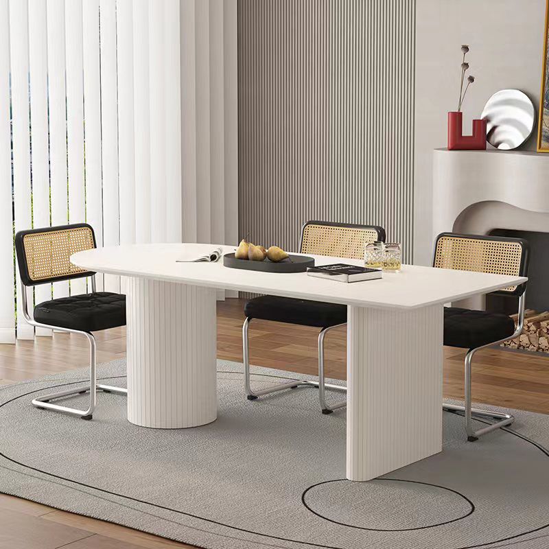 Sintered Stone Dining Table White Wooden Base Dinner Table for Dining Room